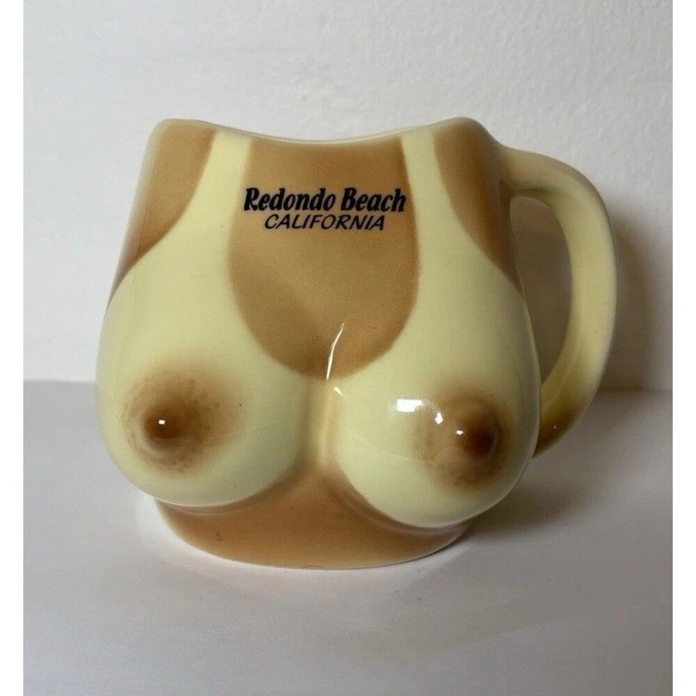 Vintage Novelty Boobies Boobs Tan Line Risque Mug Cup Souvenir REDONDO BEACH